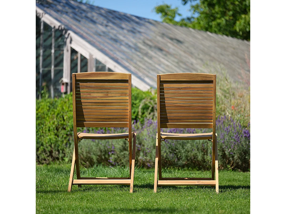 Set di 2 sedie da giardino pieghevoli in legno massello di acacia