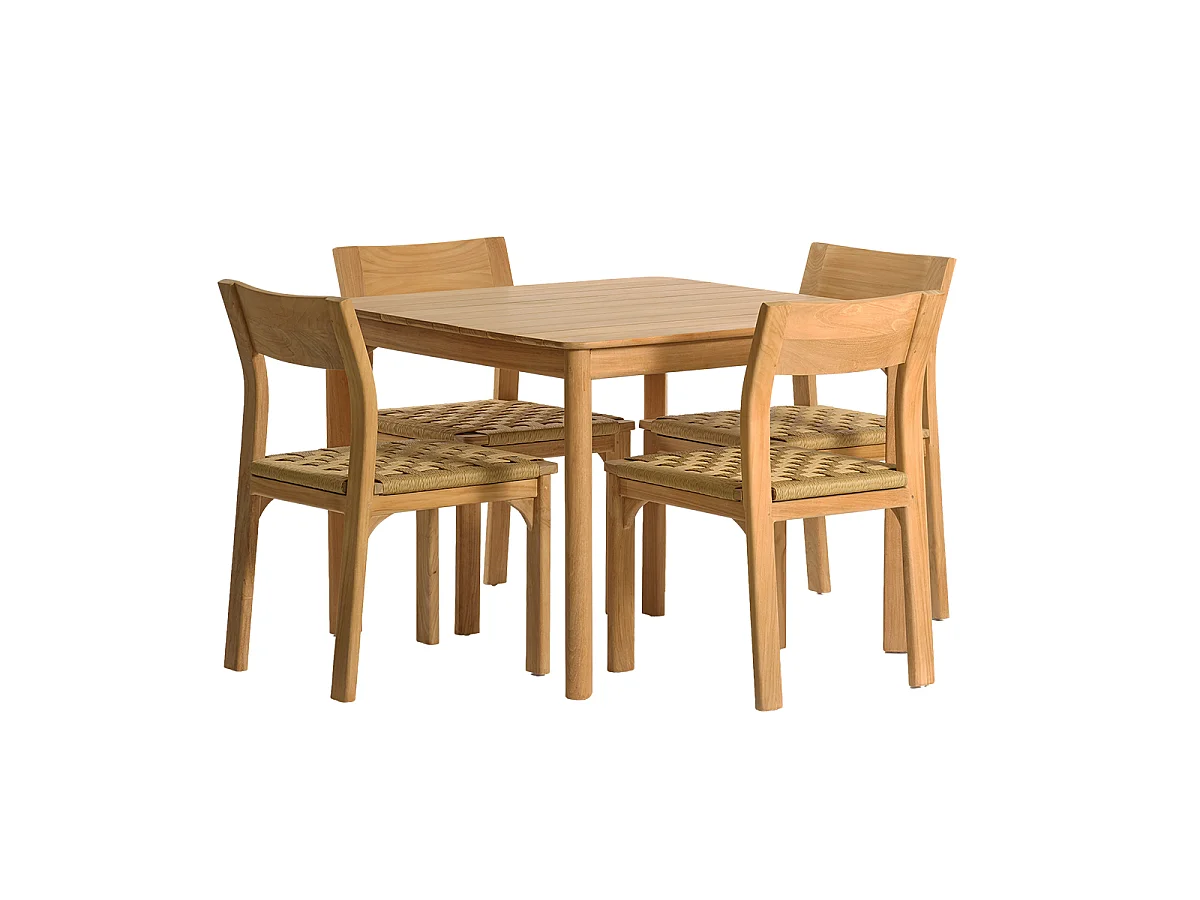 Salon de jardin en teck et rotin 4 personnes