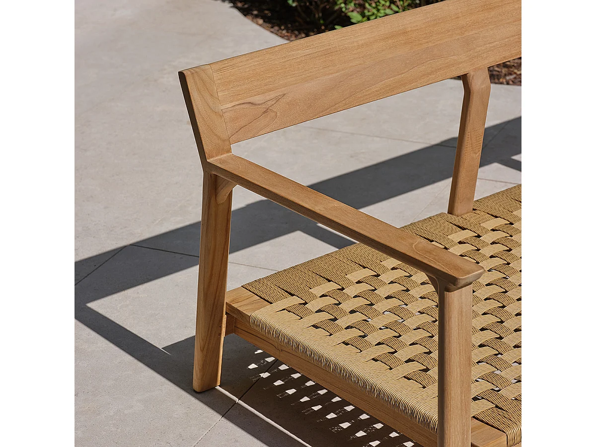 Divano da giardino in teak con cuscini, 3 posti