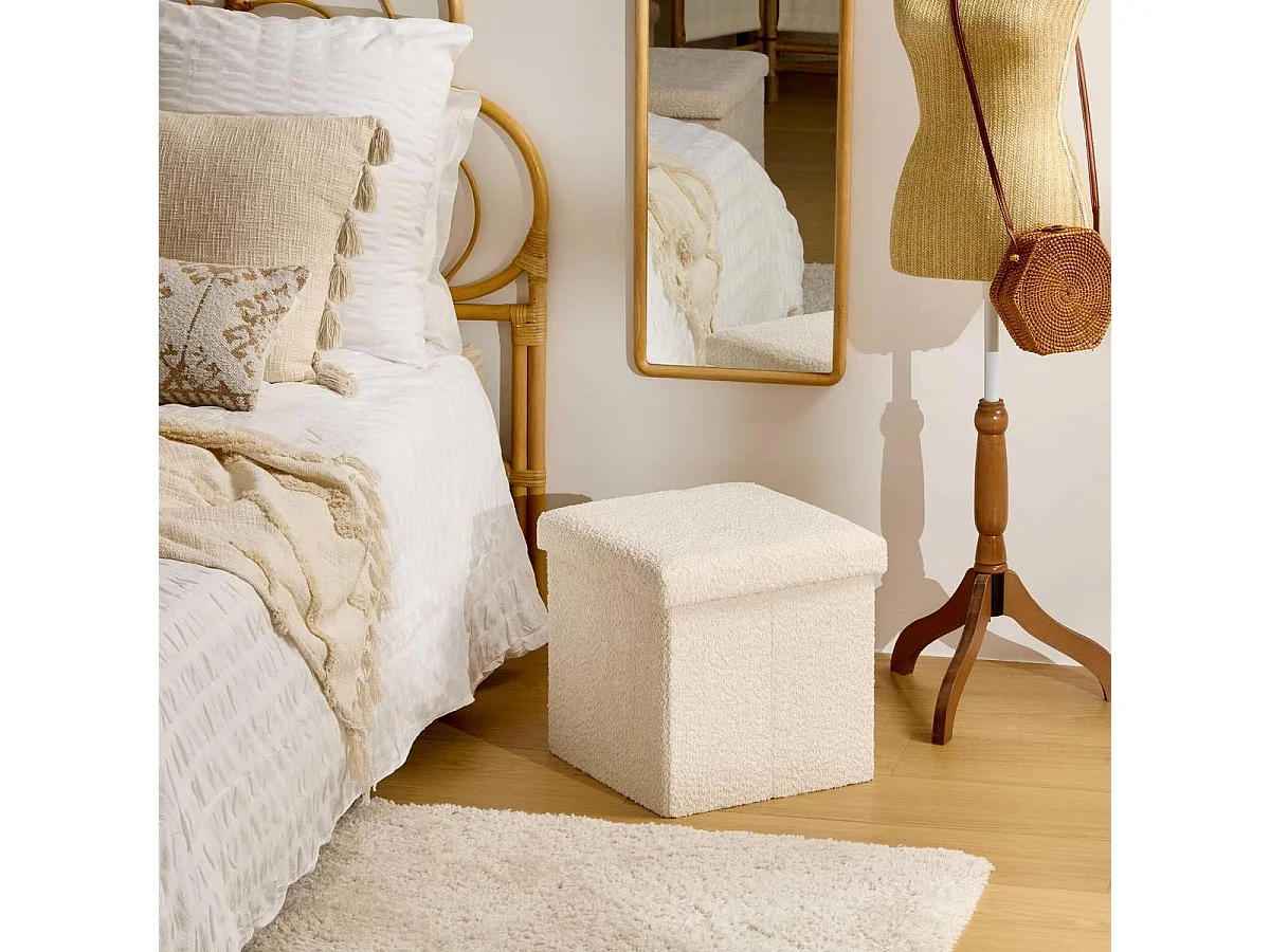 Pouf Coffre Pliable "Soana" 38cm Ivoire