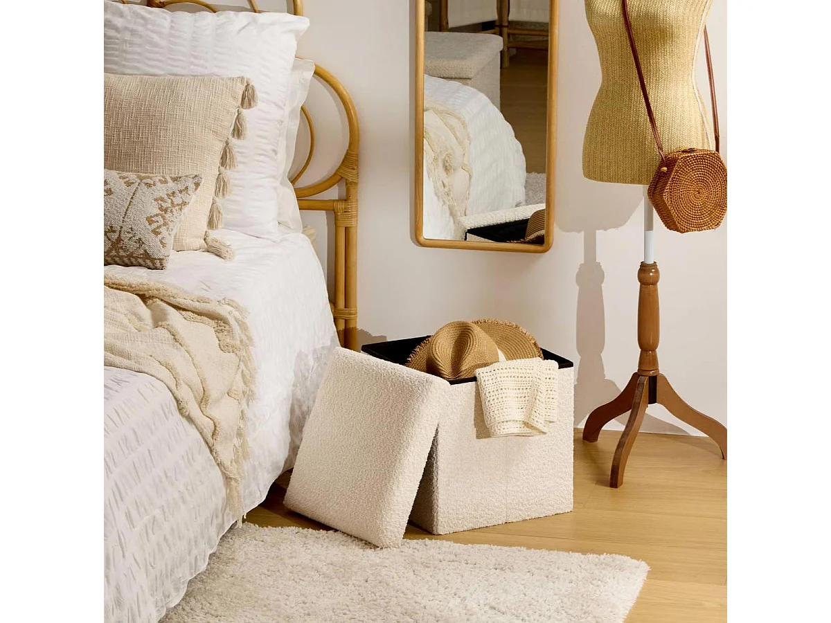 Pouf Coffre Pliable "Soana" 38cm Ivoire