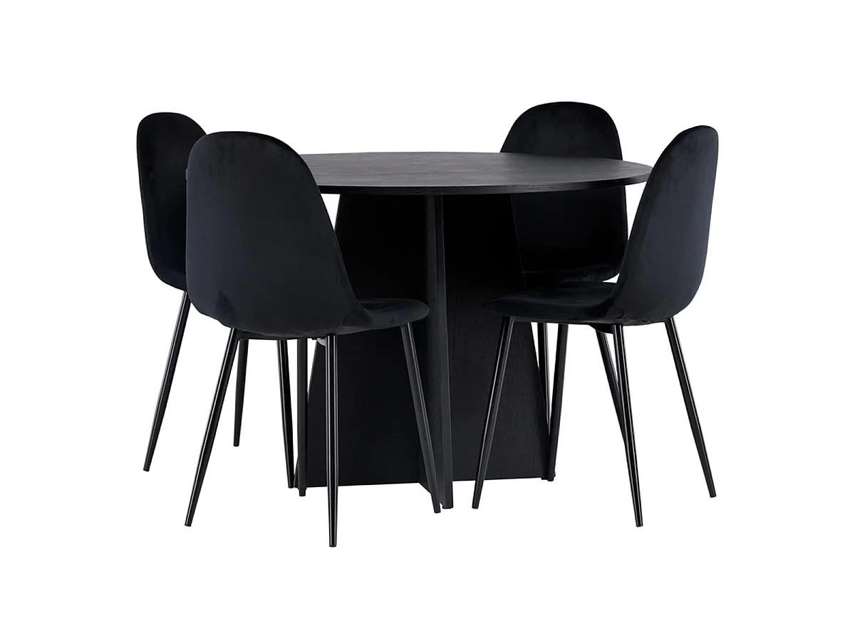 Ensemble Table à Manger Ronde & 4 Chaises "Bootcut & Polar" 110cm Noir