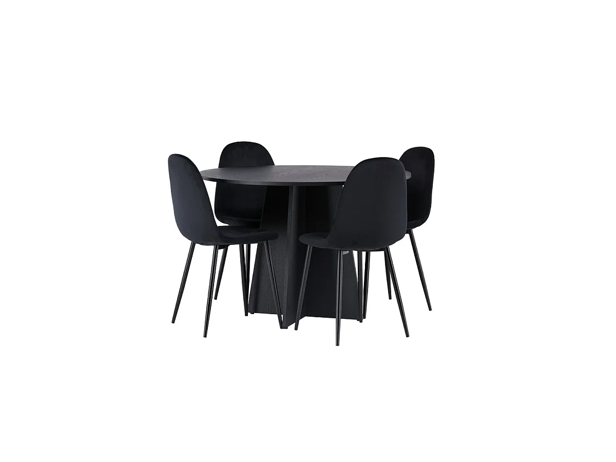 Ensemble Table à Manger Ronde & 4 Chaises "Bootcut & Polar" 110cm Noir