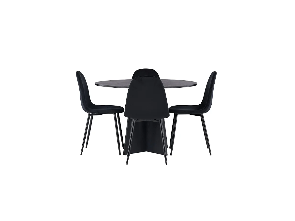 Ensemble Table à Manger Ronde & 4 Chaises "Bootcut & Polar" 110cm Noir