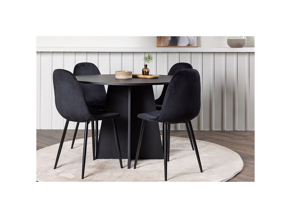 Ensemble Table à Manger Ronde & 4 Chaises "Bootcut & Polar" 110cm Noir