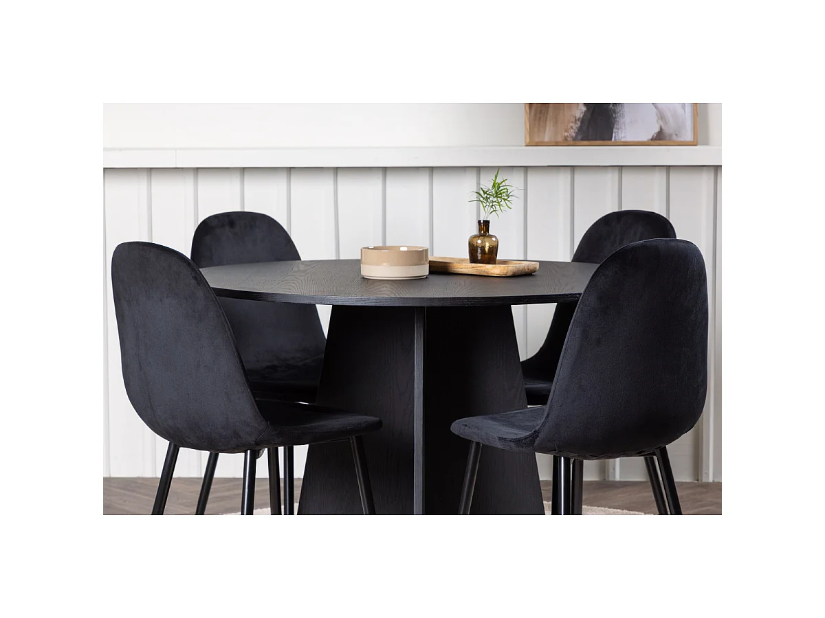 Ensemble Table à Manger Ronde & 4 Chaises "Bootcut & Polar" 110cm Noir