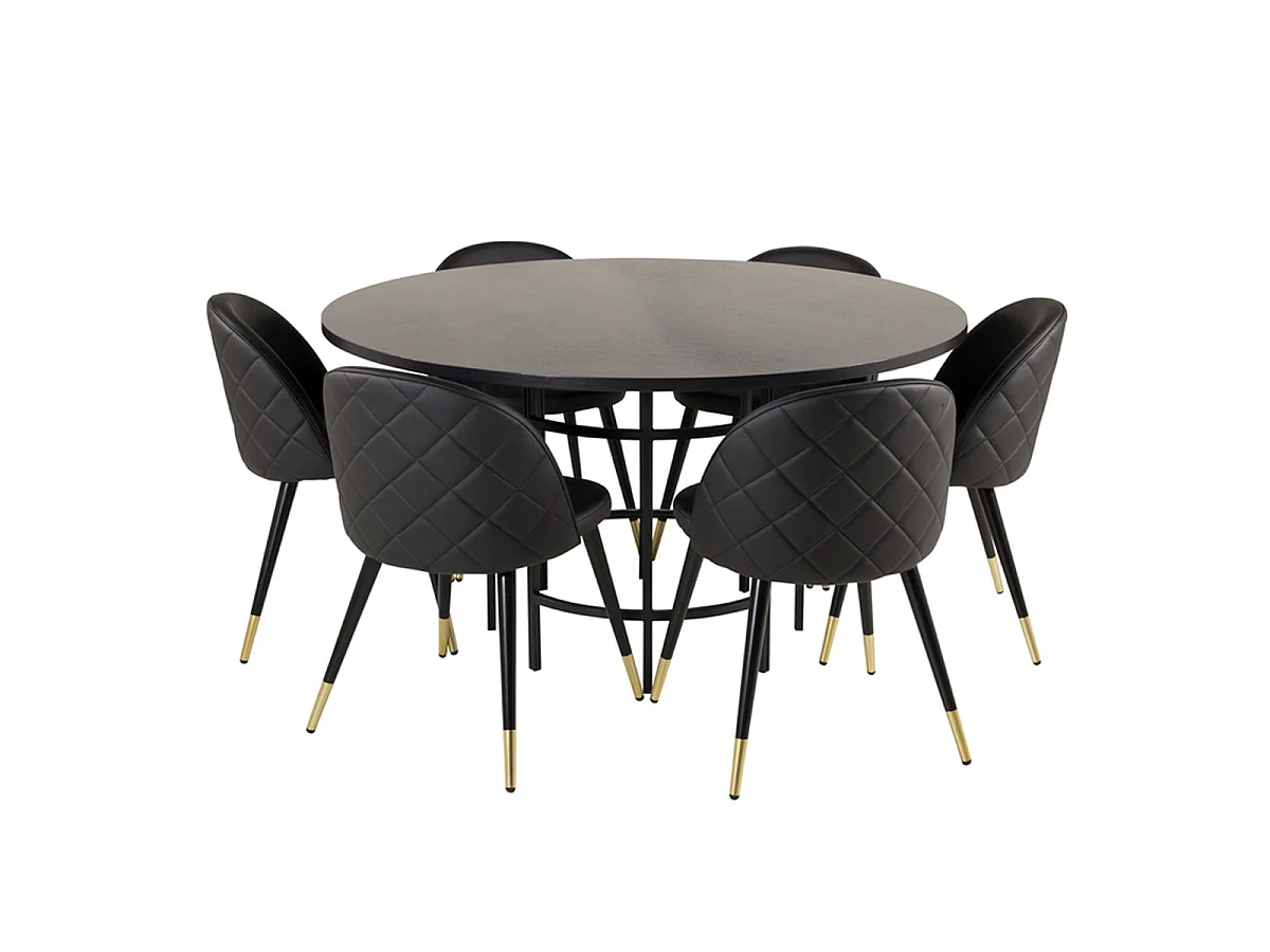 Ensemble Table à Manger & 6 Chaises "Copenhagen & Velvet" 140cm Noir