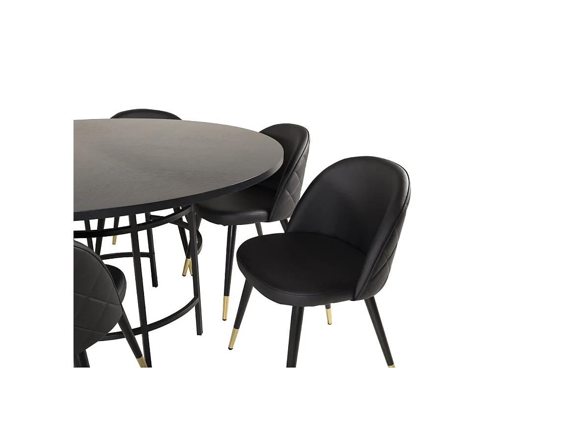 Ensemble Table à Manger & 6 Chaises "Copenhagen & Velvet" 140cm Noir