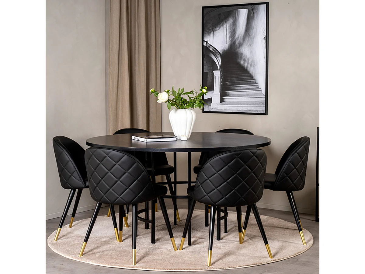 Ensemble Table à Manger & 6 Chaises "Copenhagen & Velvet" 140cm Noir