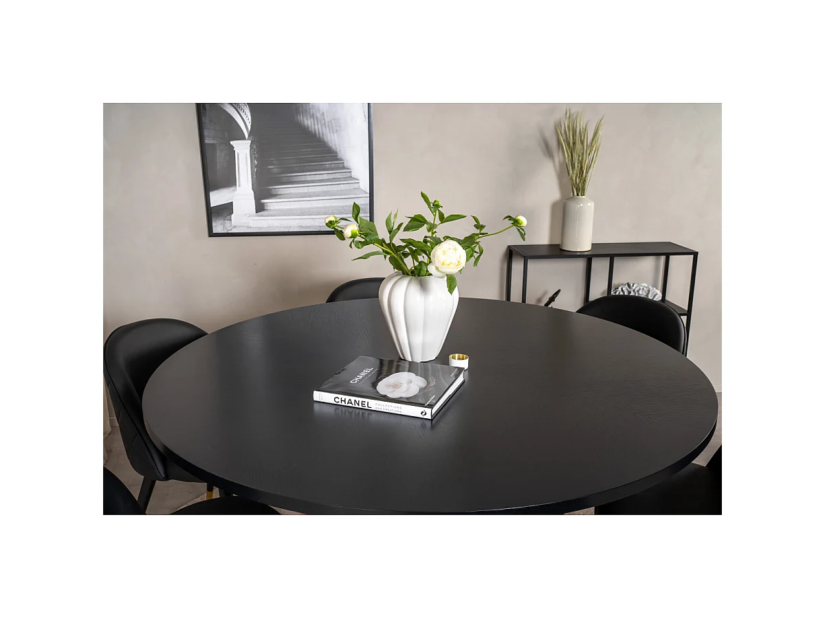 Ensemble Table à Manger & 6 Chaises "Copenhagen & Velvet" 140cm Noir