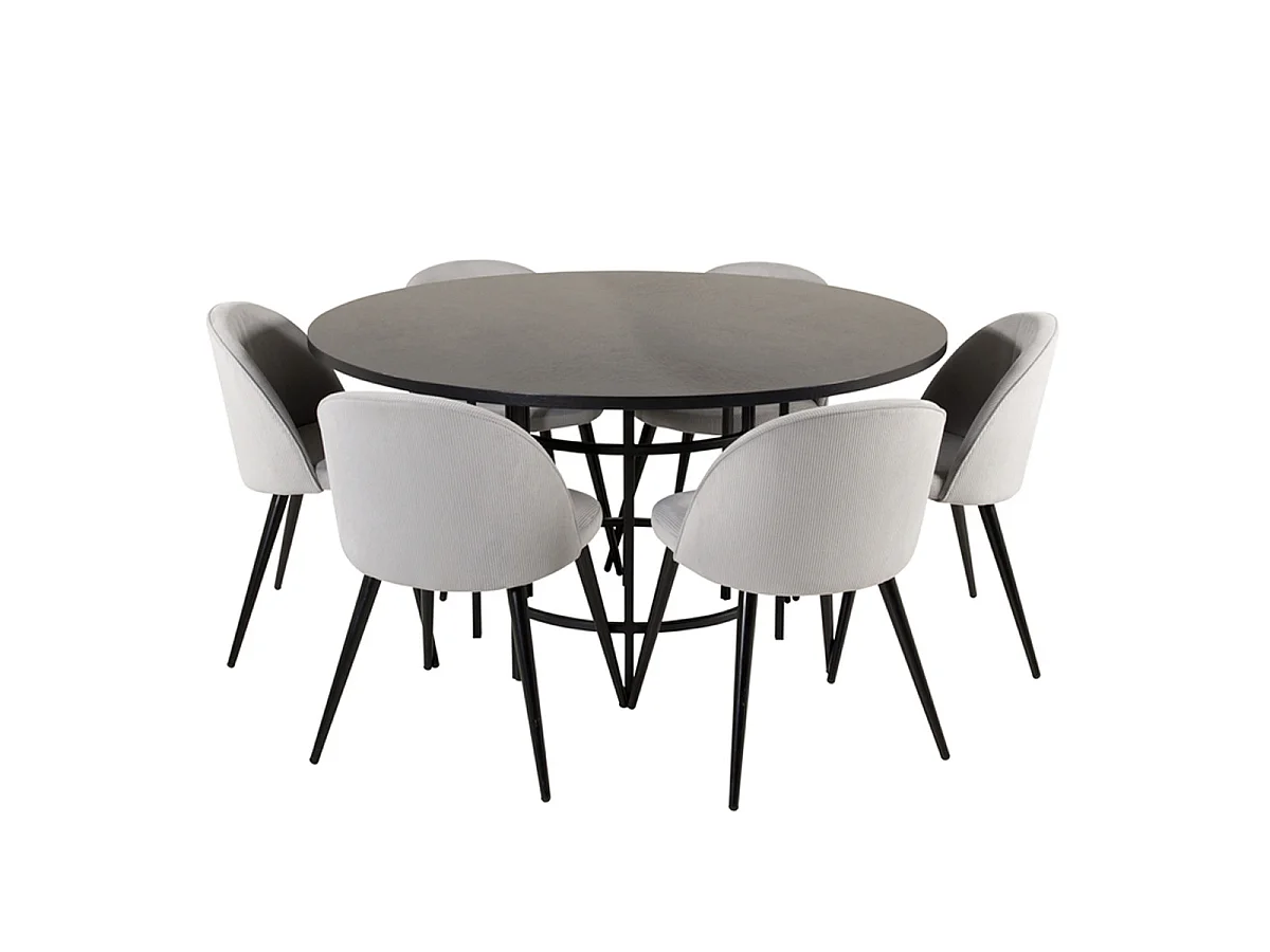 Ensemble Table à Manger & 6 Chaises "Copenhagen & Velvet" 140cm Gris & Noir