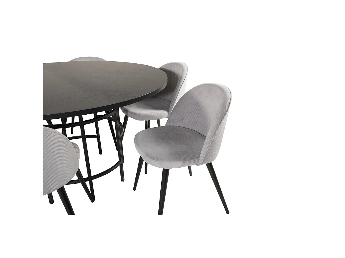 Ensemble Table à Manger & 6 Chaises "Copenhagen & Velvet" 140cm Gris & Noir