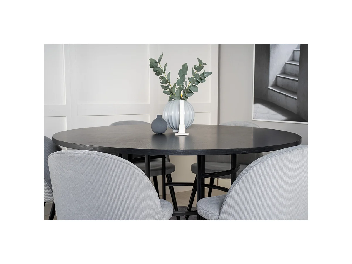 Ensemble Table à Manger & 6 Chaises "Copenhagen & Velvet" 140cm Gris & Noir