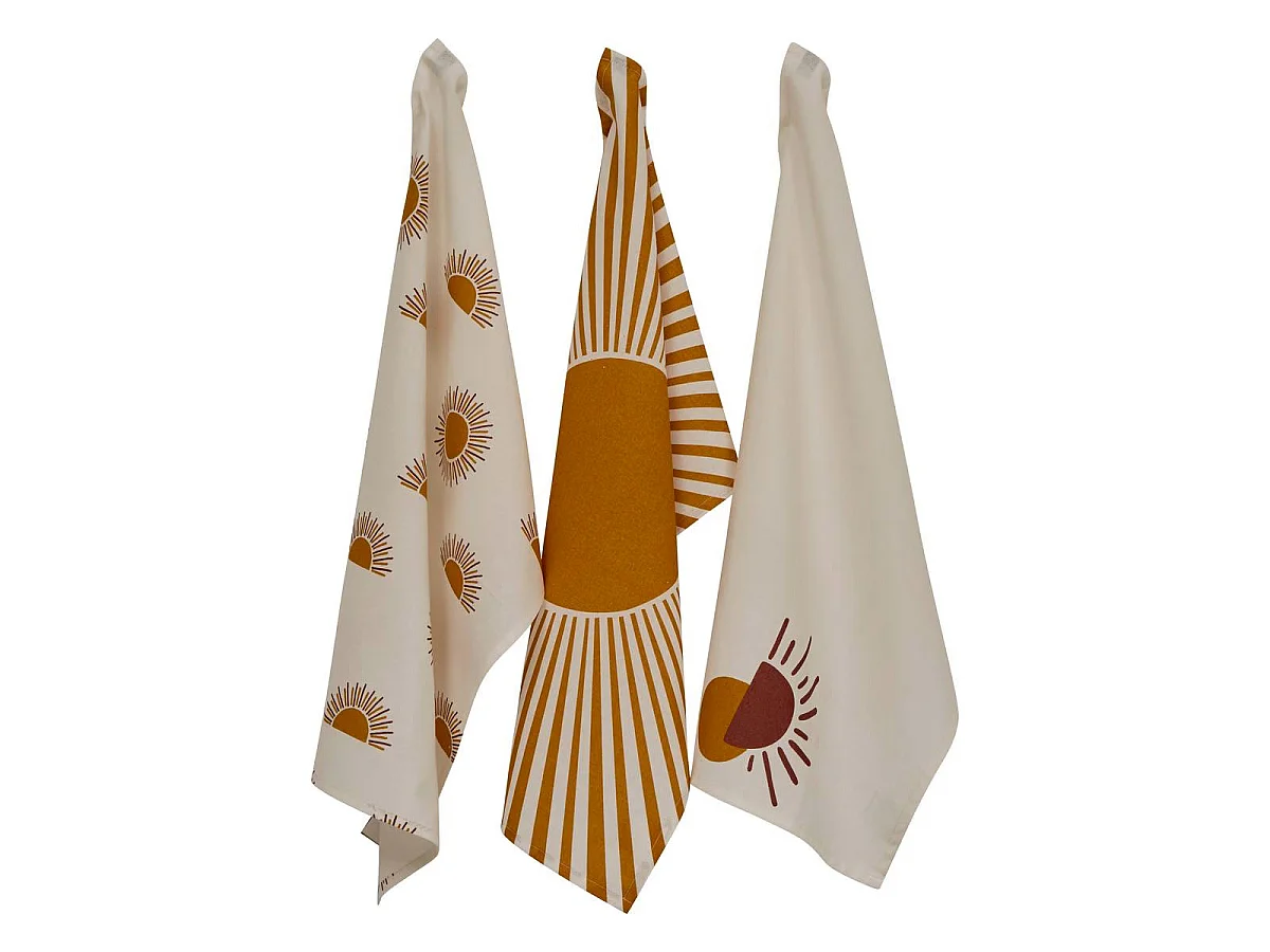 Lot de 3 Torchons de Cuisine "Solaris" 45x70cm Ocre