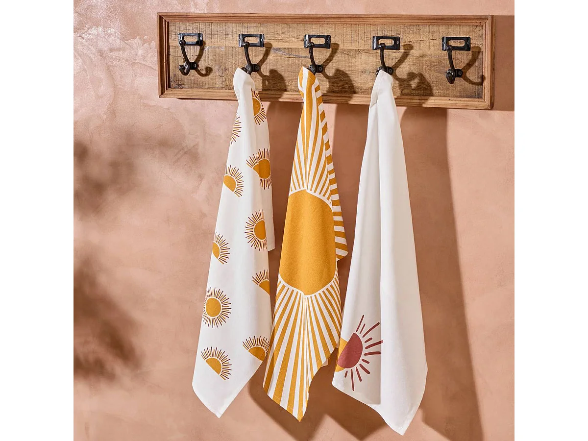 Lot de 3 Torchons de Cuisine "Solaris" 45x70cm Ocre