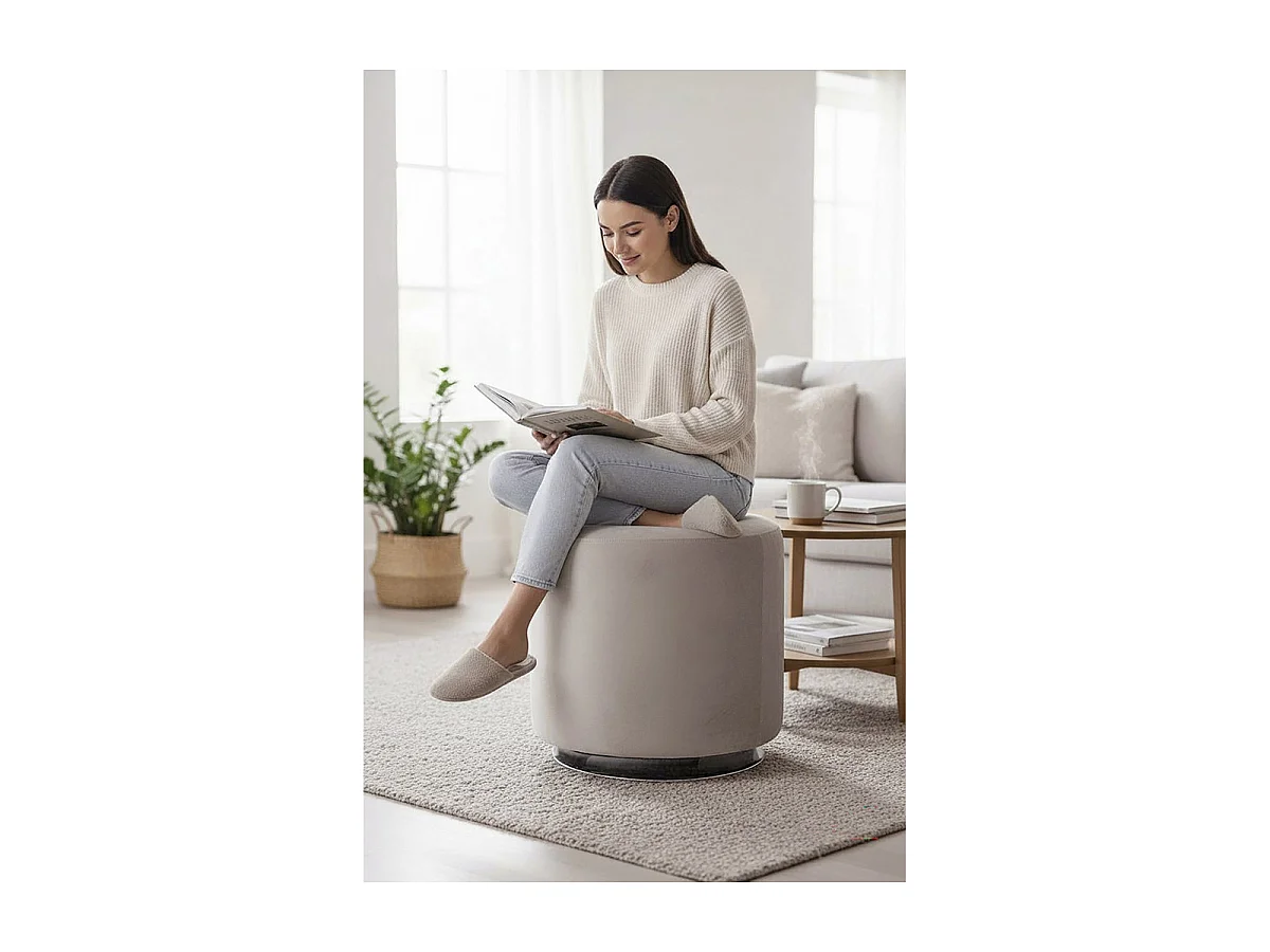 Pouf Capitonné Rond "Beto" 44cm Gris