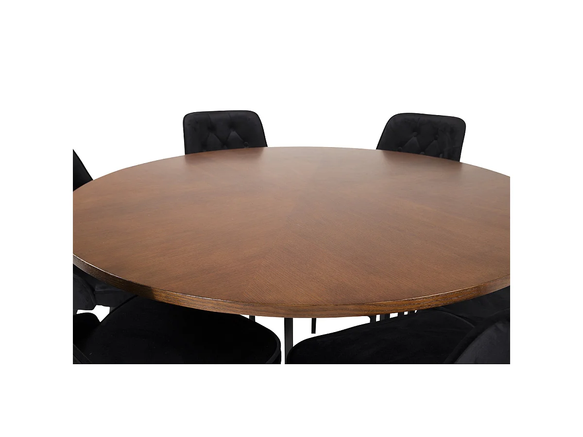 Ensemble Table à Manger & 6 Chaises "Copenhagen & Velvet" 140cm Noir & Marron