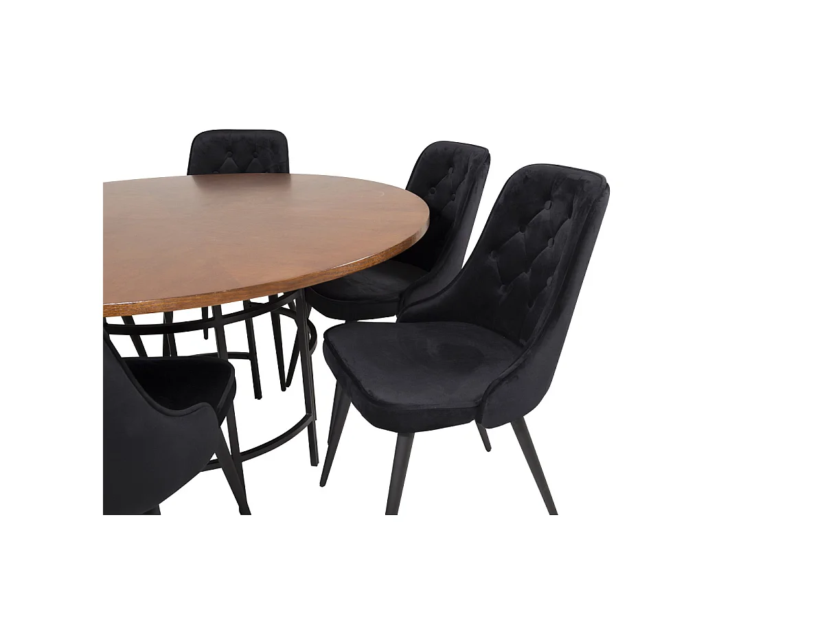 Ensemble Table à Manger & 6 Chaises "Copenhagen & Velvet" 140cm Noir & Marron