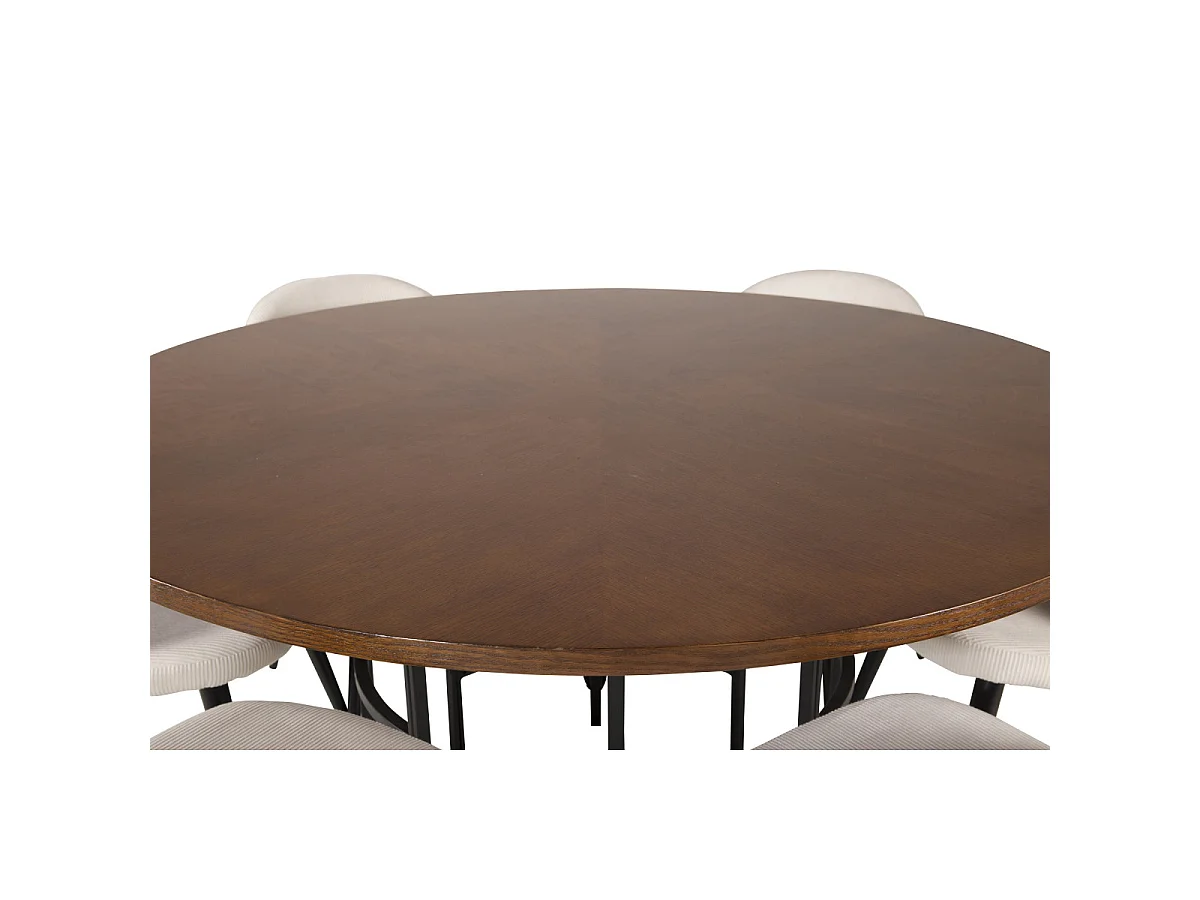 Ensemble Table à Manger & 6 Chaises "Copenhagen & Velvet" 140cm Crème & Marron