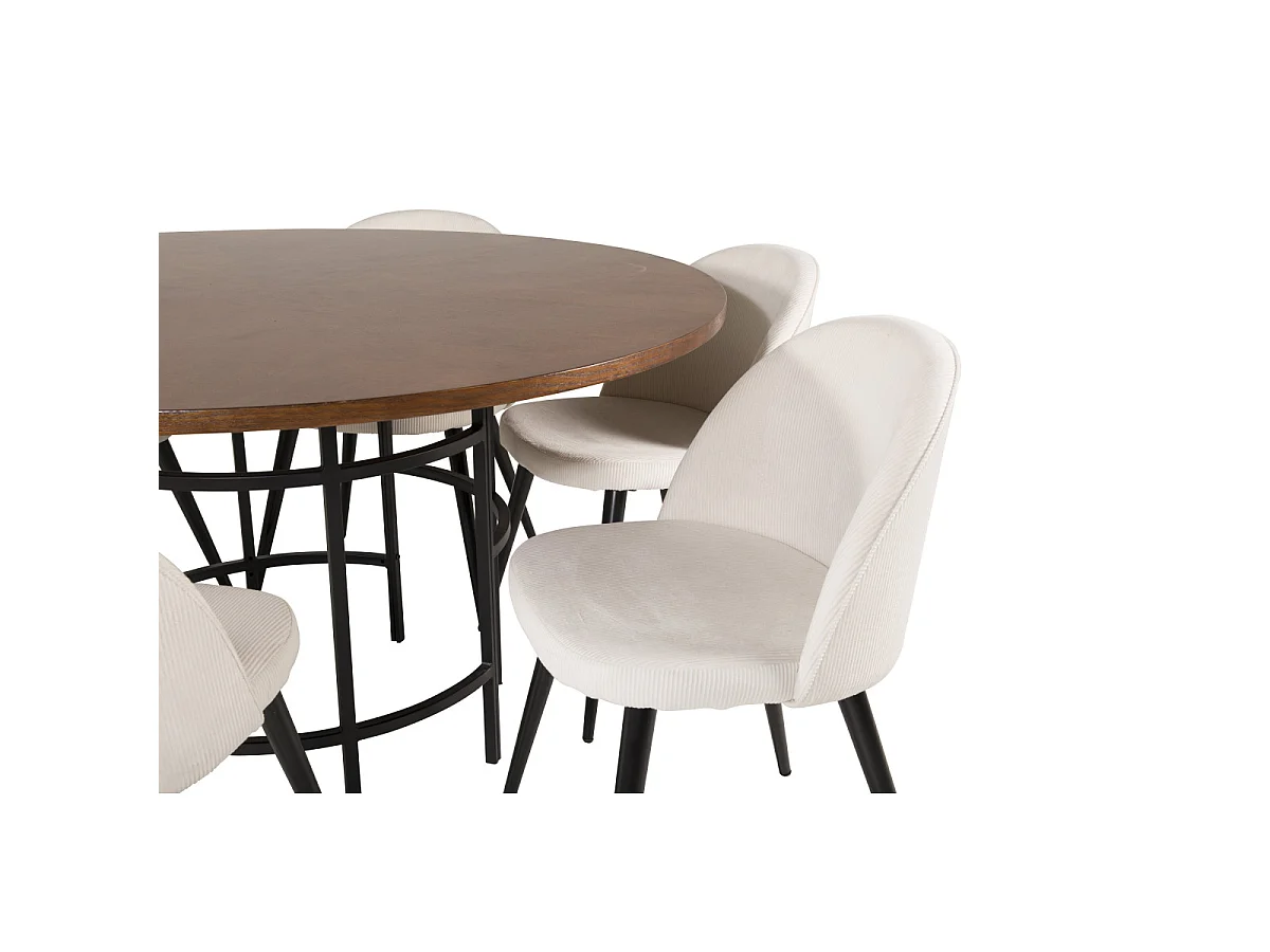 Ensemble Table à Manger & 6 Chaises "Copenhagen & Velvet" 140cm Crème & Marron