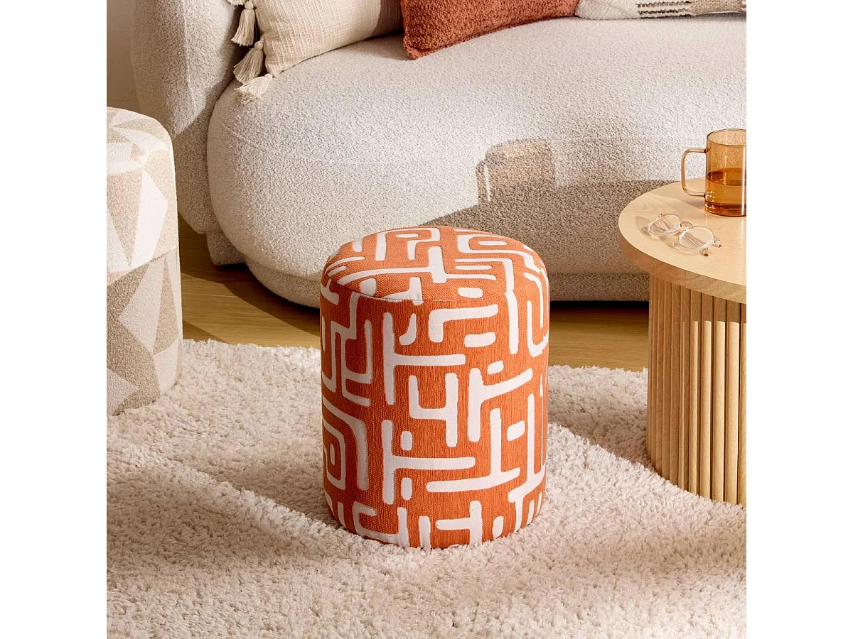 Pouf Rond à Motifs "Delor" 30cm Orange