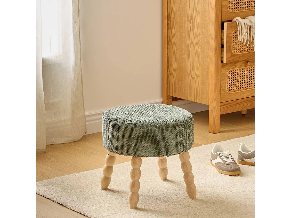 Tabouret d'Appoint Chenille "Spolo" 39cm Vert Cèdre