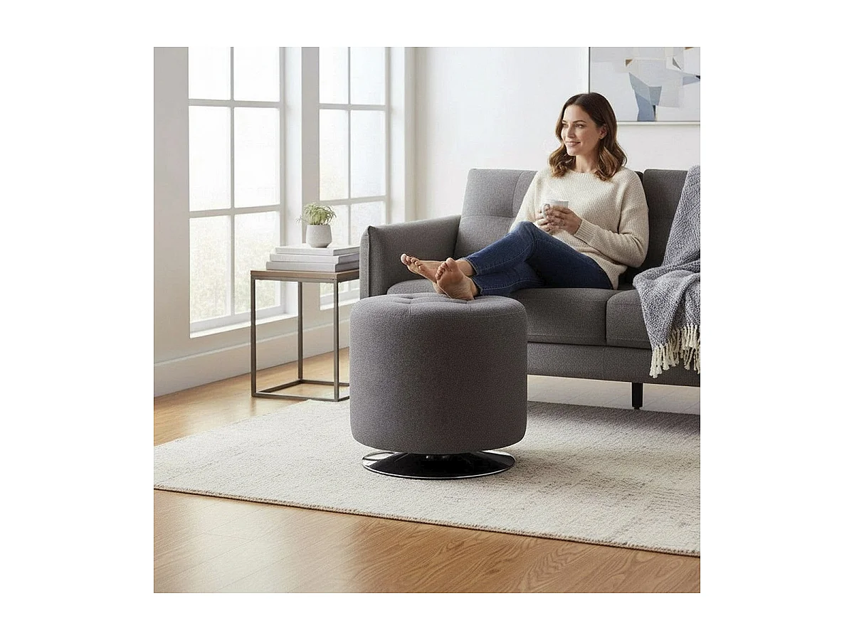 Pouf Capitonné Rond "Beto" 44cm Anthracite