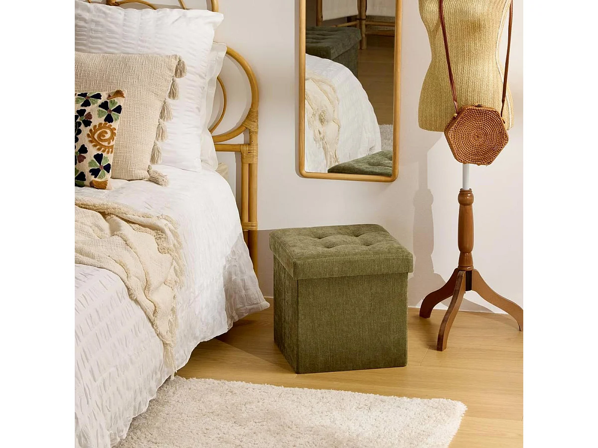 Pouf Pliable Velours "Lysandre" 38cm Kaki
