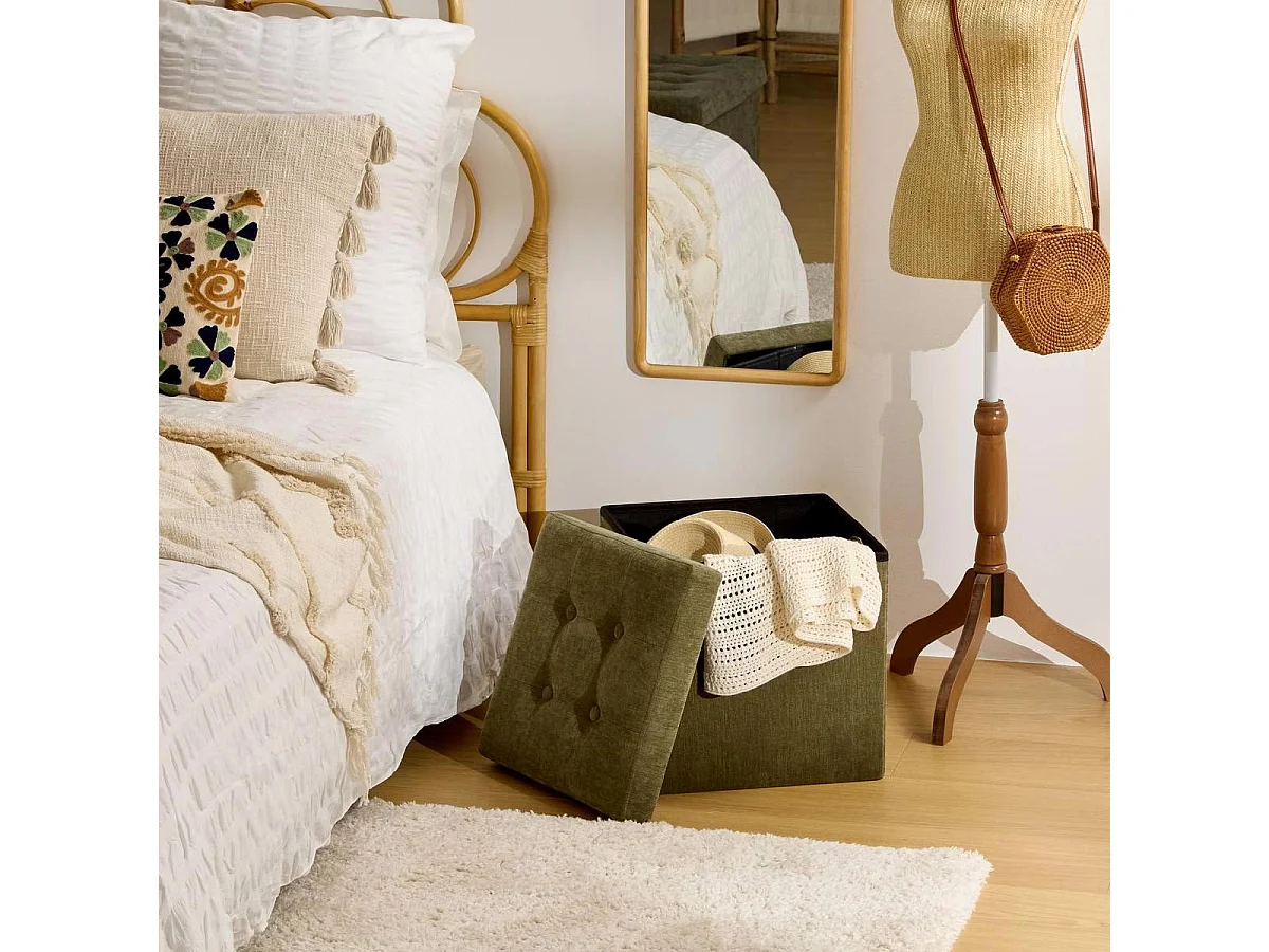 Pouf Pliable Velours "Lysandre" 38cm Kaki