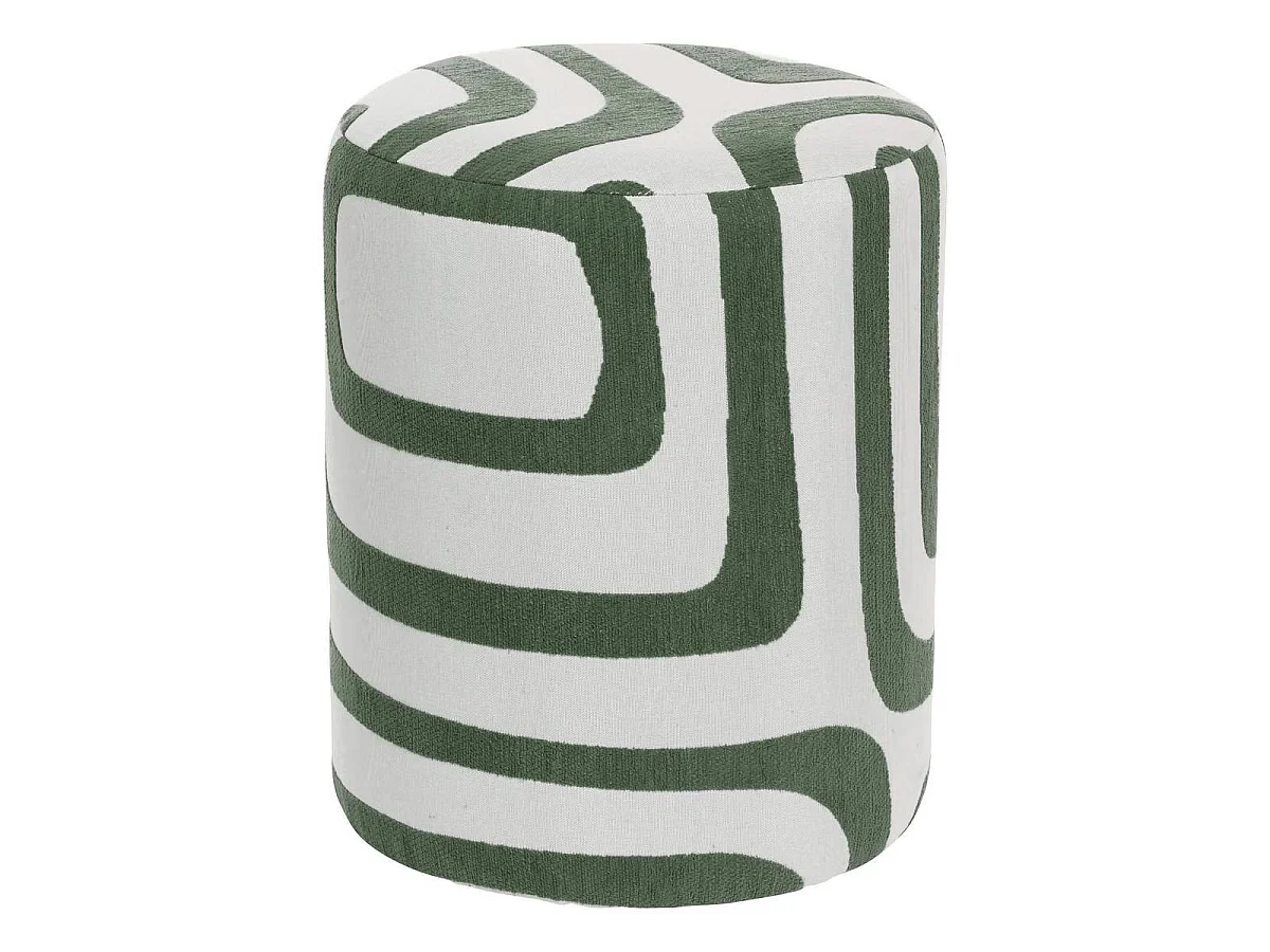 Pouf Rond à Motifs "Delor" 30cm Vert Cèdre
