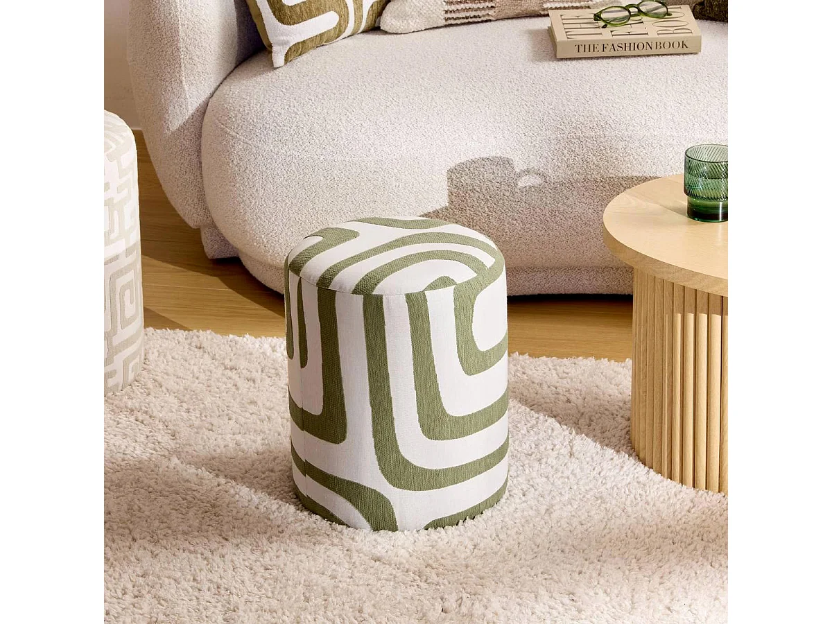 Pouf Rond à Motifs "Delor" 30cm Vert Cèdre