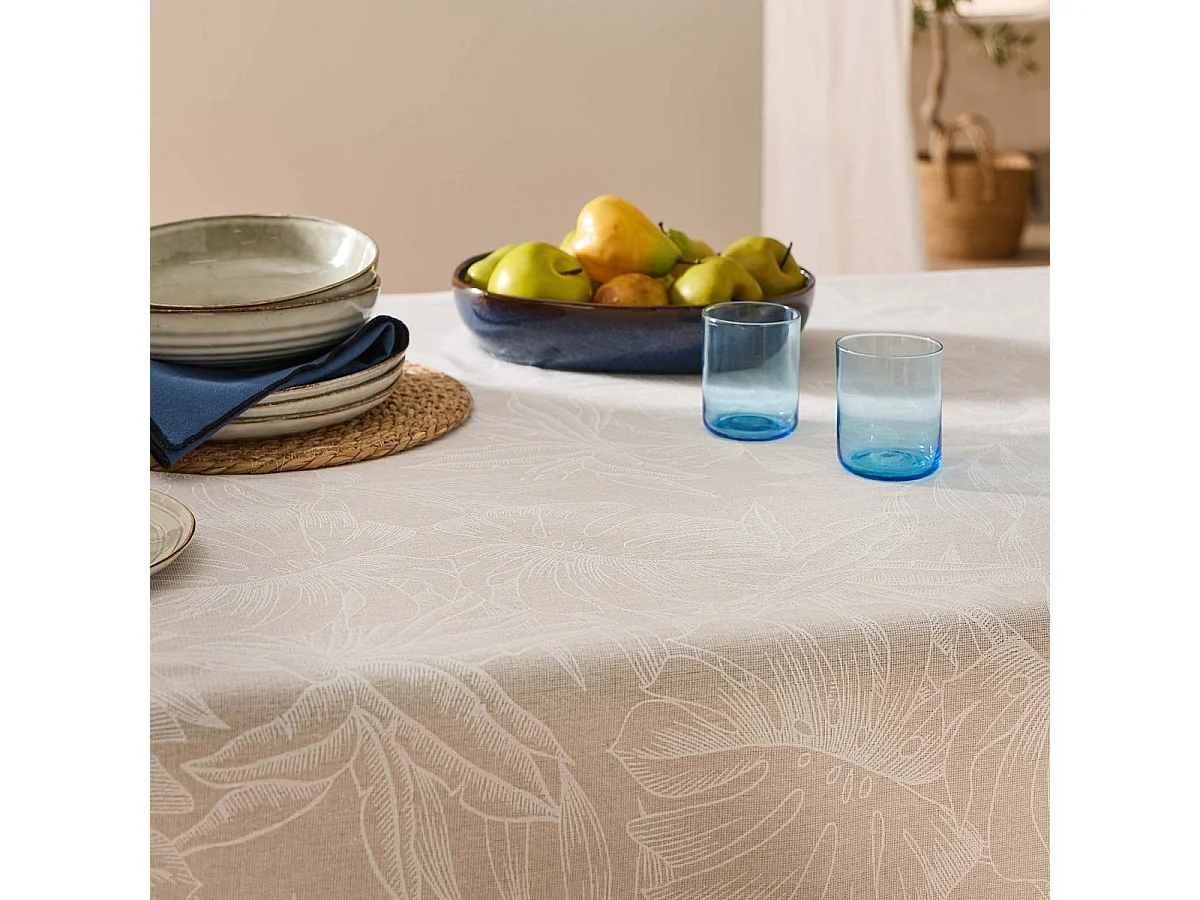 Nappe Antitache Imprimé "Lorenza" 140x240cm Naturel