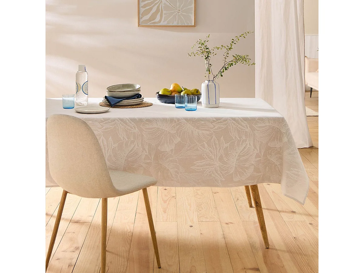 Nappe Antitache Imprimé "Lorenza" 140x240cm Naturel