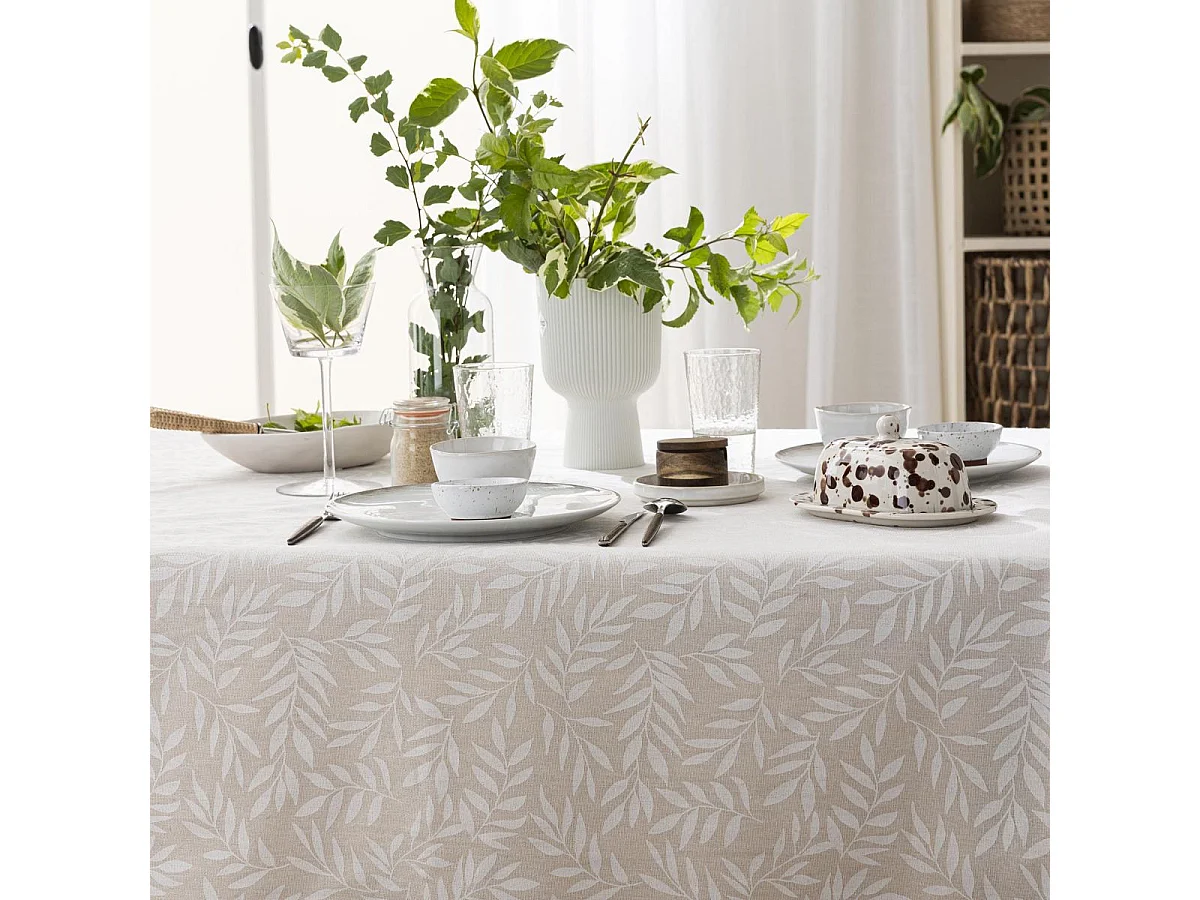 Nappe Antitache Imprimé "Naya" 140x240cm Naturel