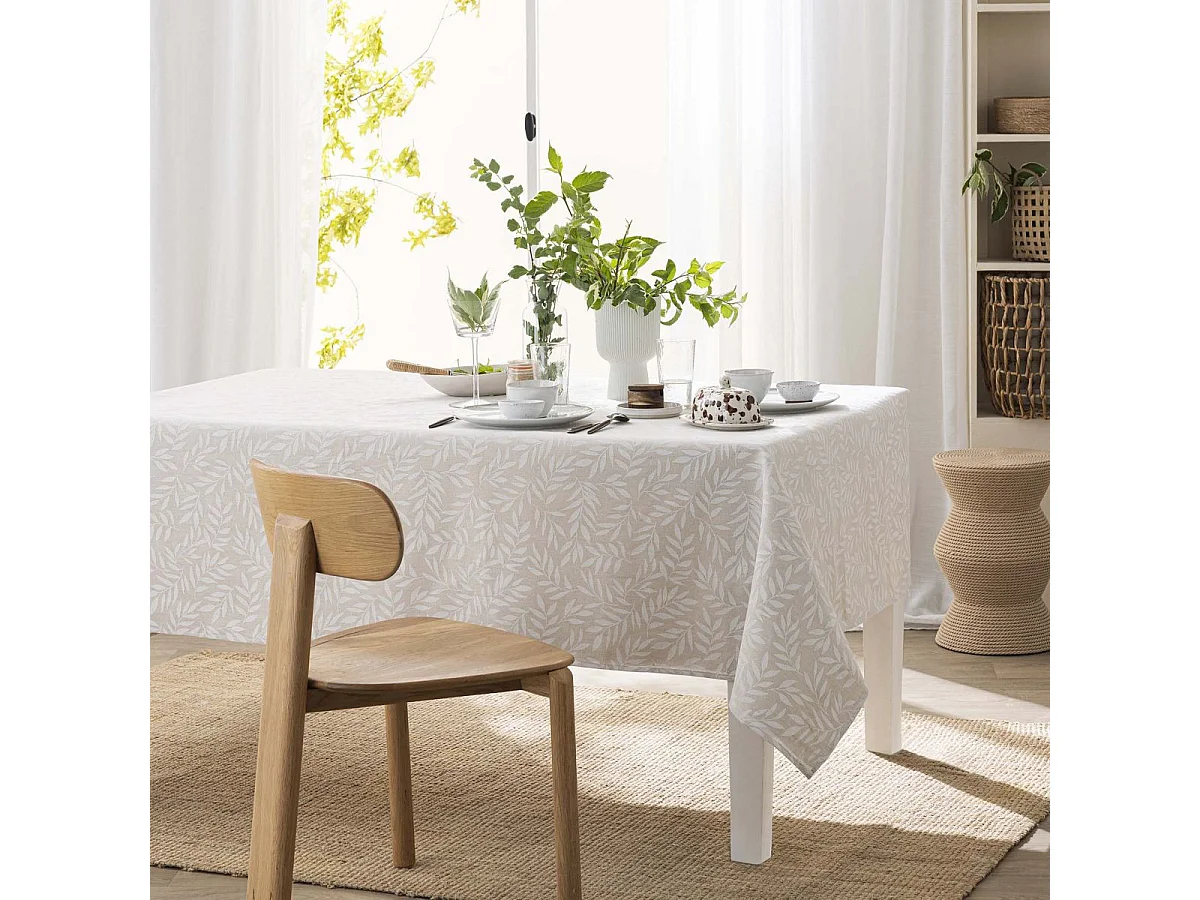 Nappe Antitache Imprimé "Naya" 140x240cm Naturel