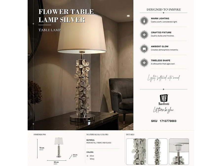 Lampe à Poser Design "Silver Flower" 74cm Argent