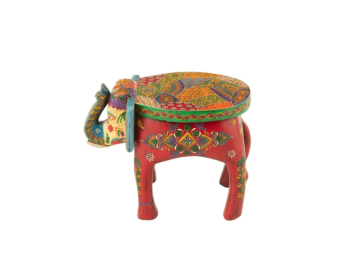 Tabouret Éléphant en Bois "Delhi" 35cm Multicolore