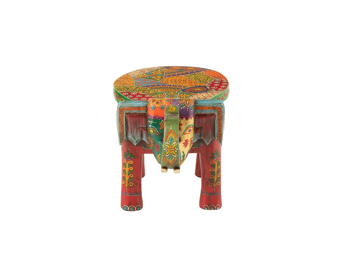 Tabouret Éléphant en Bois "Delhi" 35cm Multicolore