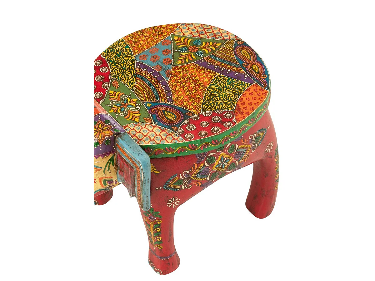 Tabouret Éléphant en Bois "Delhi" 35cm Multicolore