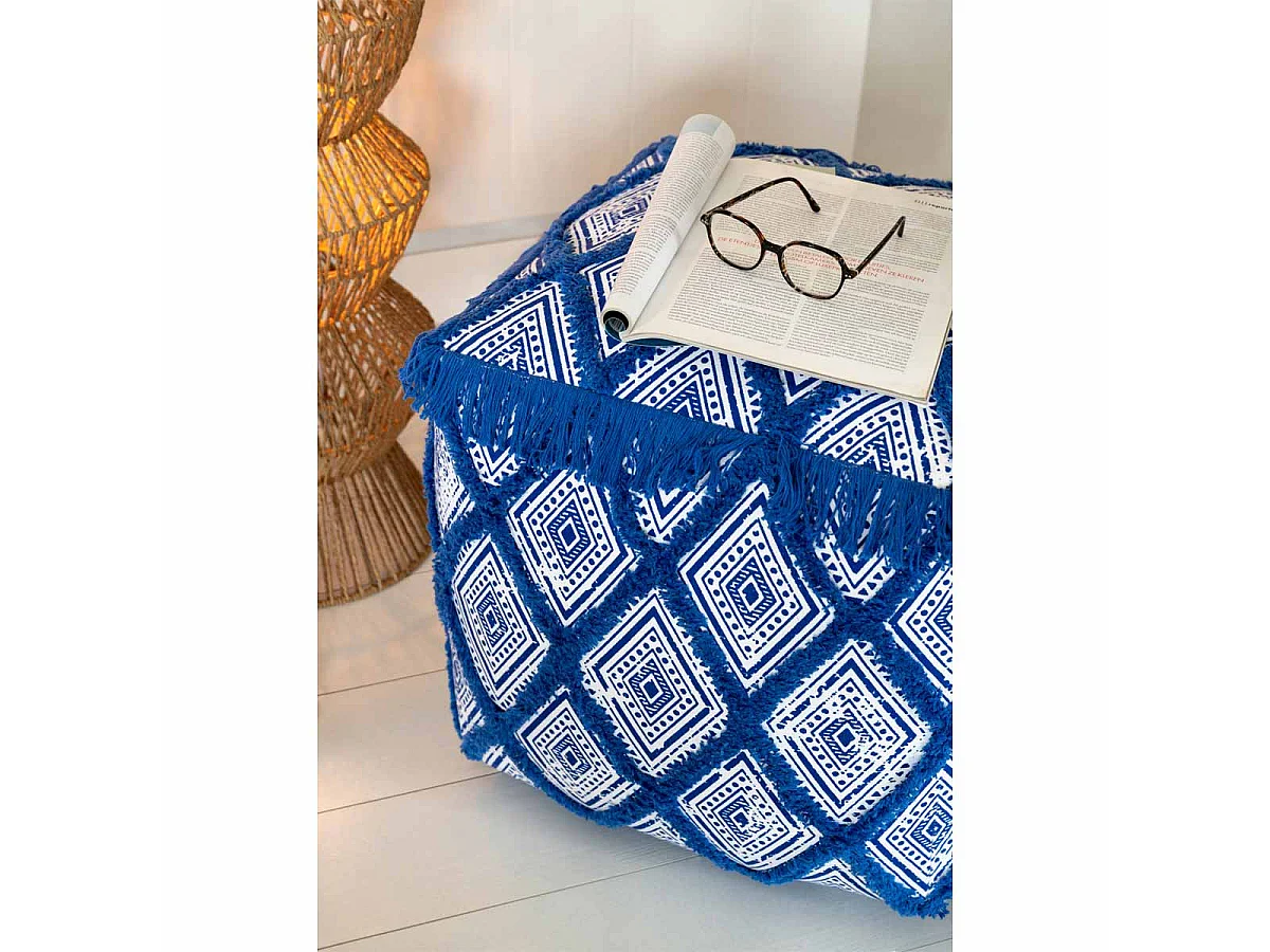 Pouf en Coton "Oriental" 45cm Bleu