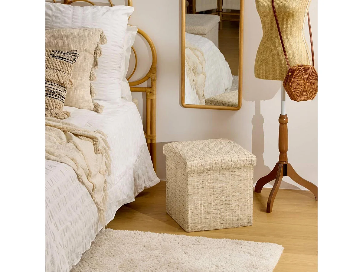 Pouf Coffre Pliable "Olma" 38cm Crème