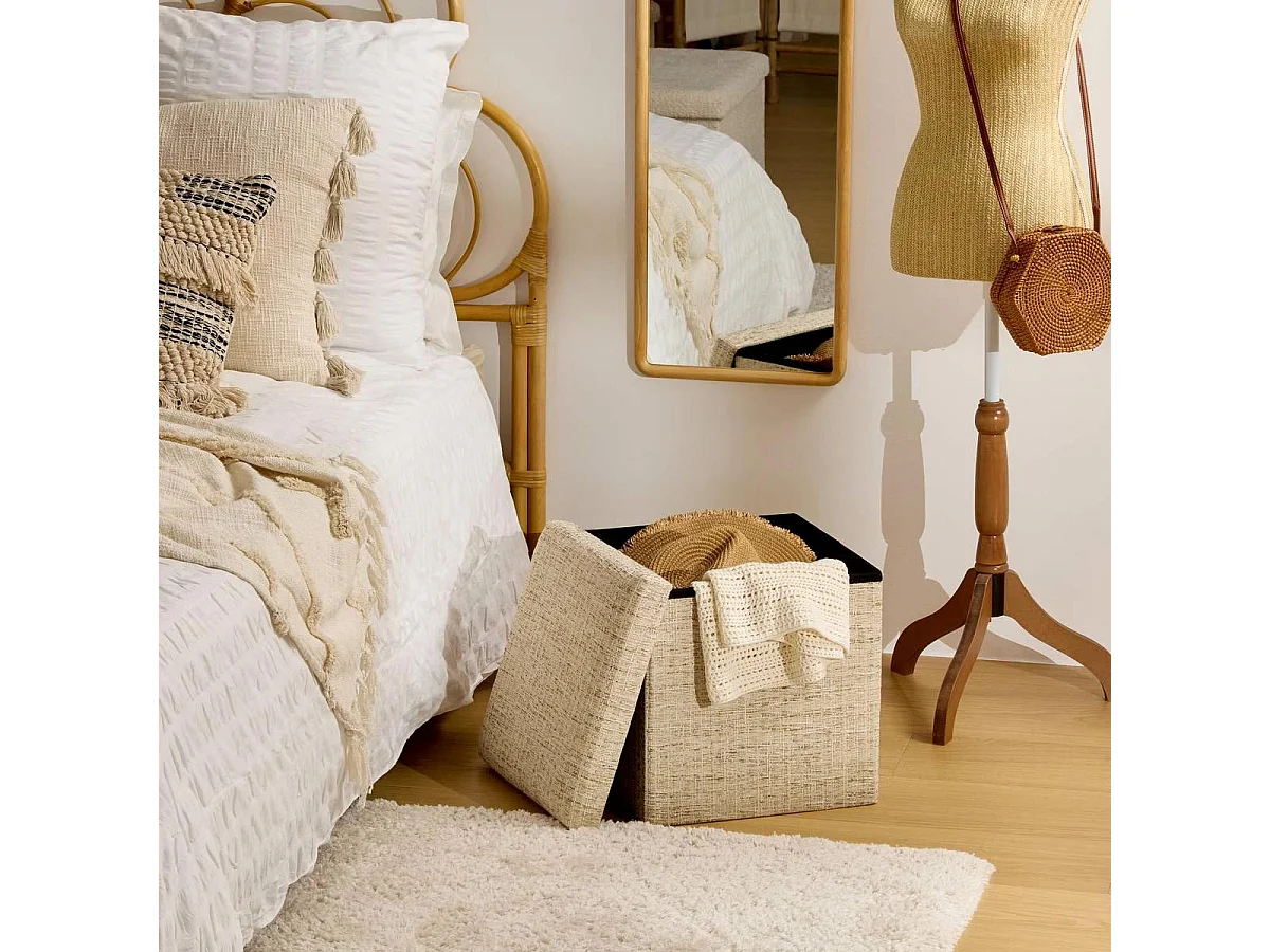 Pouf Coffre Pliable "Olma" 38cm Crème