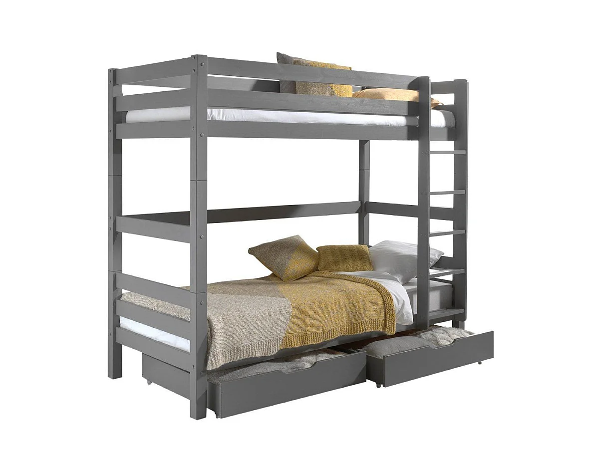 Pack - Lit Superposé Enfant & 2 Tiroirs "Pino III" Gris