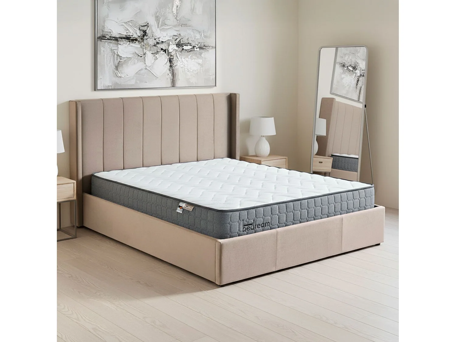 Pack Lit-coffre Magorial + Matelas Bedream 180x200cm Velours Taupe
