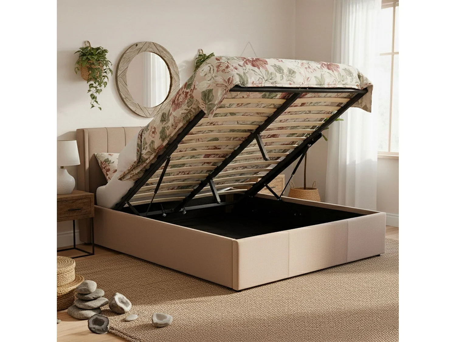 Pack Lit-coffre Magorial + Matelas Bedream 180x200cm Velours Taupe