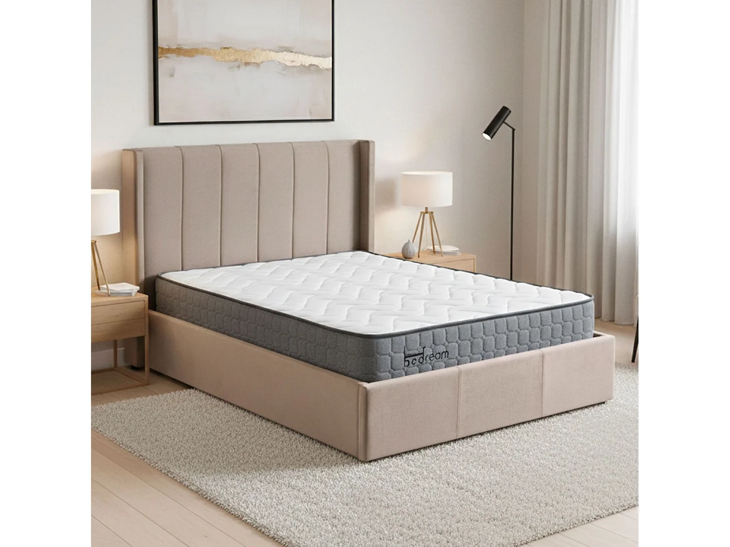 Pack Lit-coffre Magorial + Matelas Bedream 140x190cm Velours Taupe