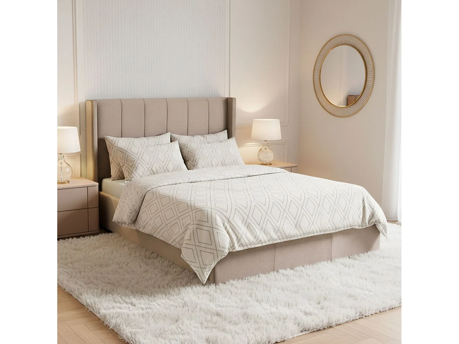 Pack Lit-coffre Magorial + Matelas Bedream 140x190cm Velours Taupe