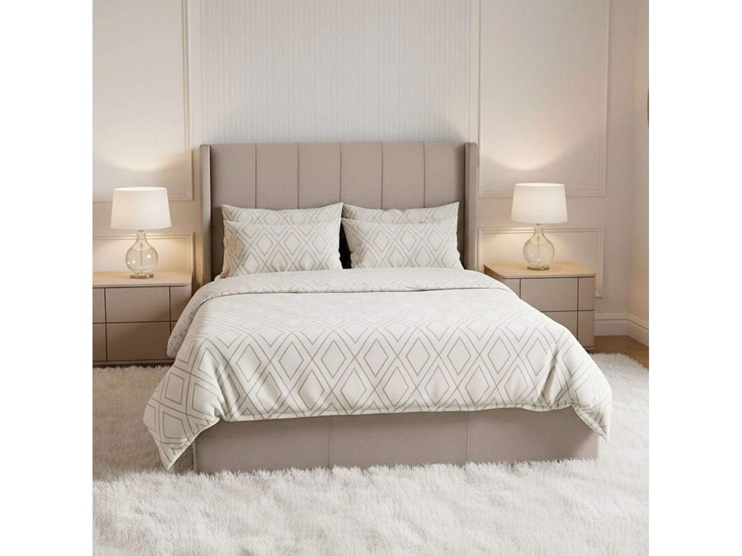 Pack Lit-coffre Magorial + Matelas Bedream 140x190cm Velours Taupe