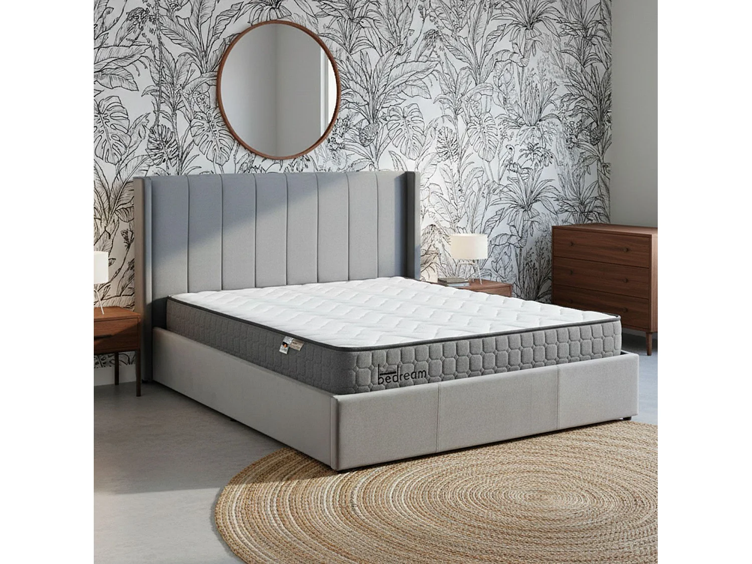 Pack Lit-coffre Magorial + Matelas Bedream 180x200cm Velours Gris