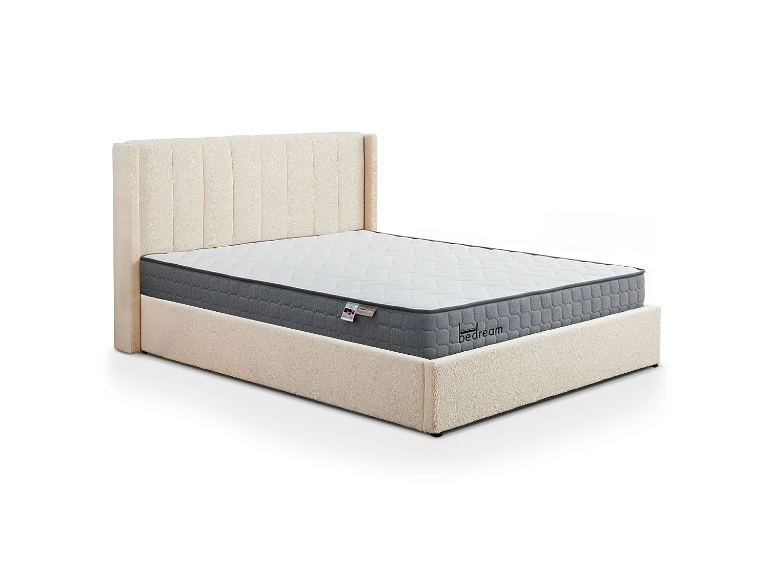 Pack Lit-coffre Magorial + Matelas Bedream 180x200cm Tissu bouclette Crème